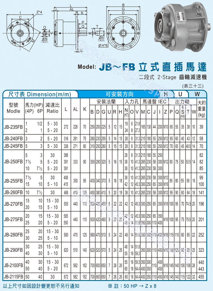 台湾减速机-秋葵视频IOS下载无限看强力型减速机 JB-FB立式直插马达（二段式2-Stage秋葵视频污污污下载网站）